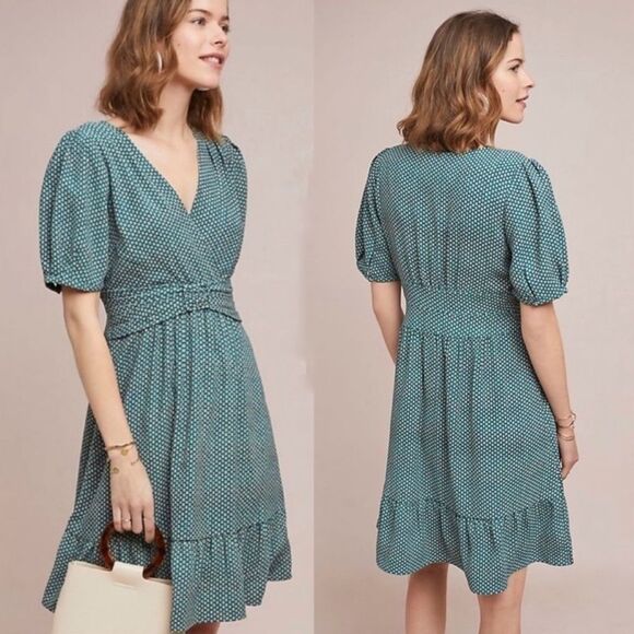 ANTHROPOLOGIE MAEVE Martina Belted Retro Wrap Dress Size 0 - Picture 1 of 4